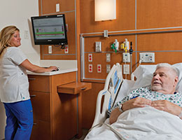 Photo of nurse and patient. Links to Gifts from Retirement Plans.